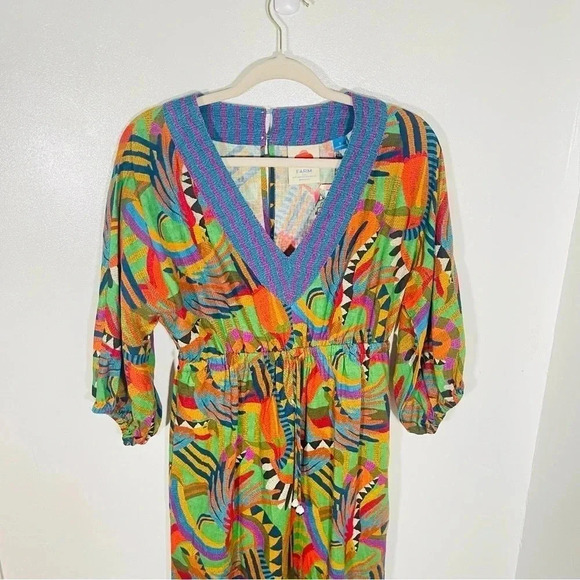 NEW Farm Rio Wide Leg Jumpsuit Anthropologie Tropical Print Linen Blend - Picture 3 of 14